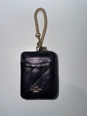 Coach Quilted Leather Card Holder with Gold Chain